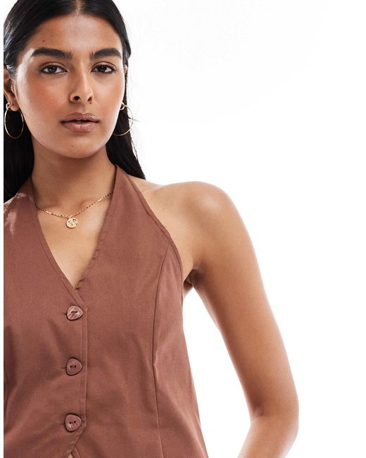 Pieces Brown Halterneck Vest