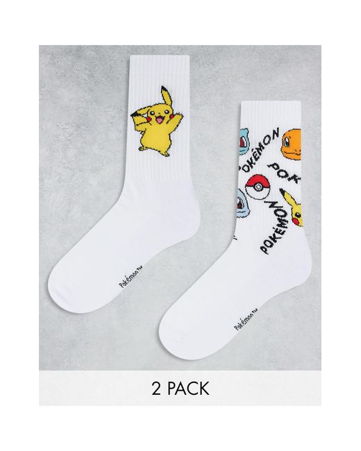 Confezione da 2 paia di calzini con stampa pokémon di ASOS in White da Uomo