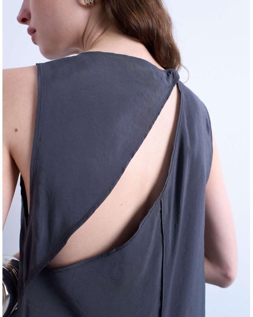 TOPSHOP White High Neck Open Back Chuck On Cupro Midi Dress