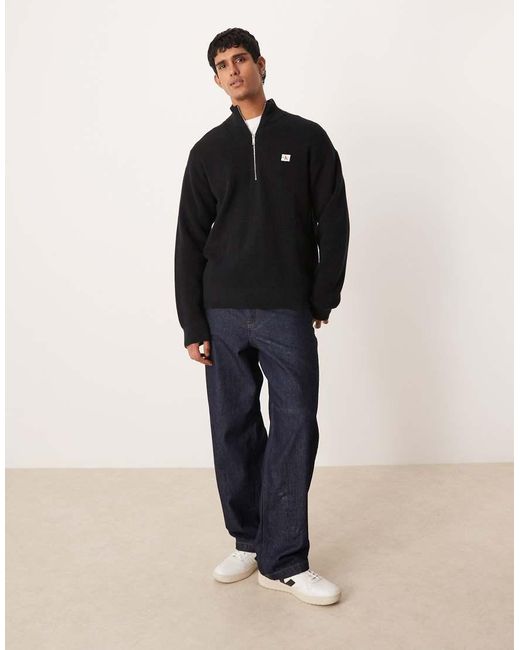 Calvin Klein Blue Waffle Quarter Zip Jumper for men