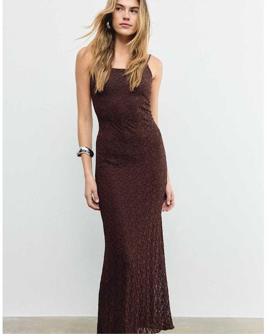 Stradivarius Purple Blonde Lace Strappy Midi Dress