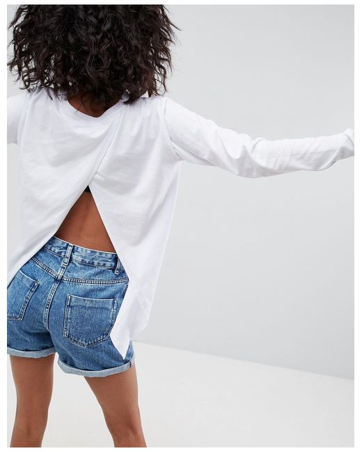 ASOS White Split Back Top With Long Sleeves