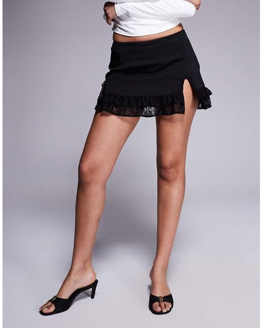 Princess Polly Kanten Mini Rok Met Ruches En Zijsplit in het Blue
