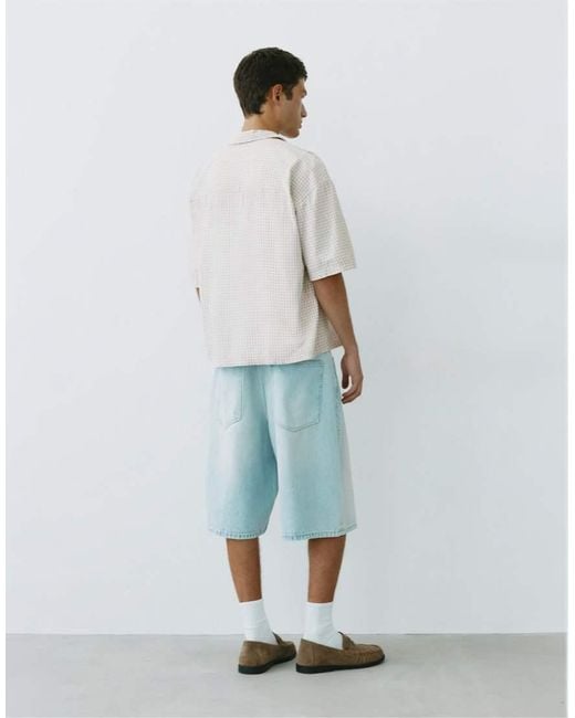Pull&Bear White Short Sleeve Check Shirt for men