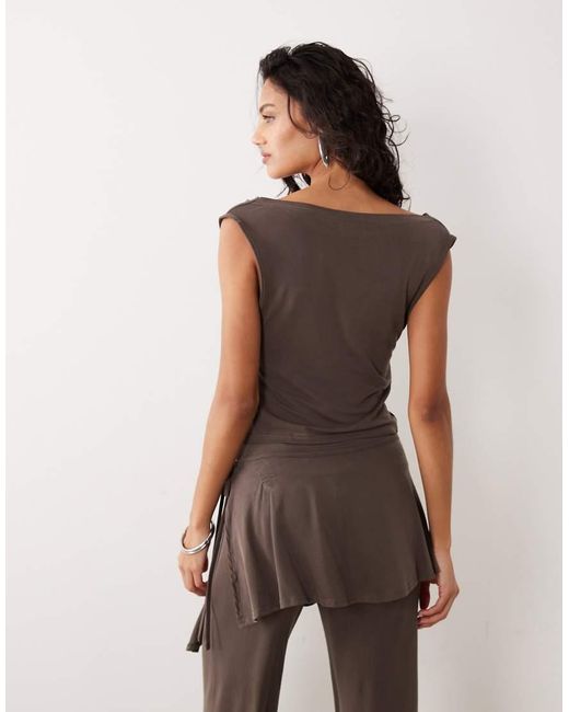 Motel Brown Co-Ord Wiyana Cowl Neck Cupro Top
