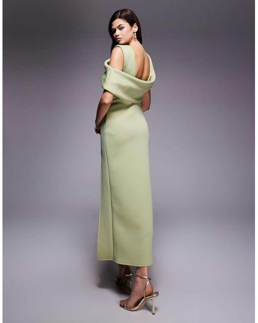 ASOS Green Drape Cut Out Shoulder Pencil Dress
