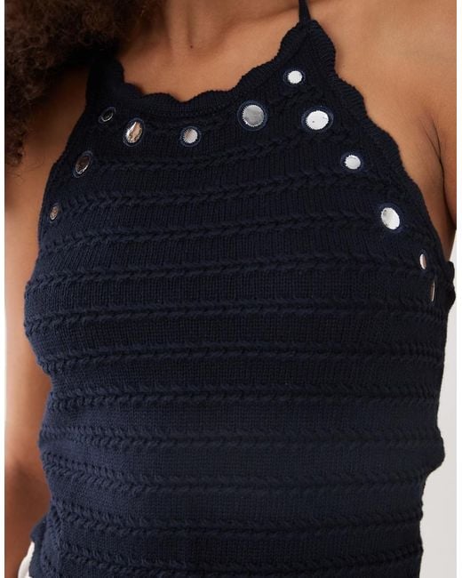 Mango Blue Teen Knitted Halterneck Top With Mirrors