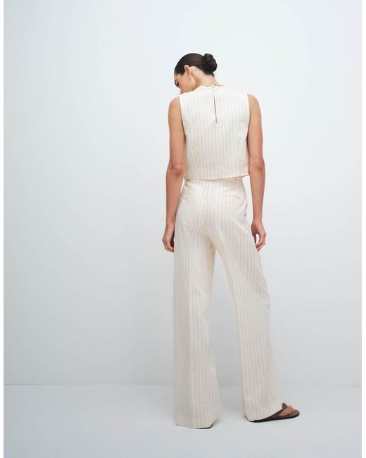 Mango White Cadena Linen Mix Pleat Front Tailored Trouser