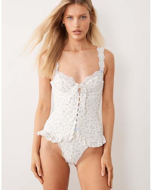 For Love & Lemons White Daisy Frill Detail One Piece Swimsuit