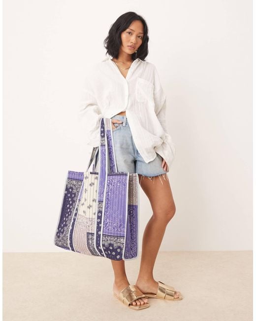ASOS White Quilted Patchwork Tote Bag