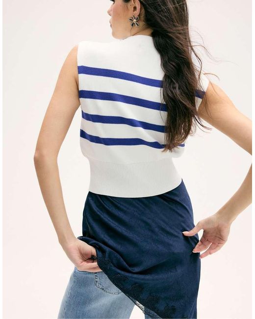 Stradivarius Blue Knit Round Neck Top