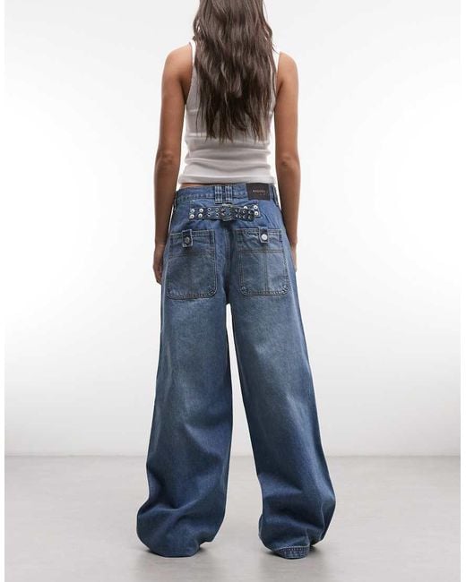 The Ragged Priest Blue Low Rise baggy Jeans With Back Buckle