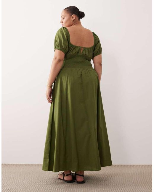 Esmee Curve Green Puff Sleeve Tie Front Maxi Beach Dress