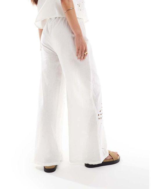 ASOS White Wide Leg Trouser With Cutwork Co-ord