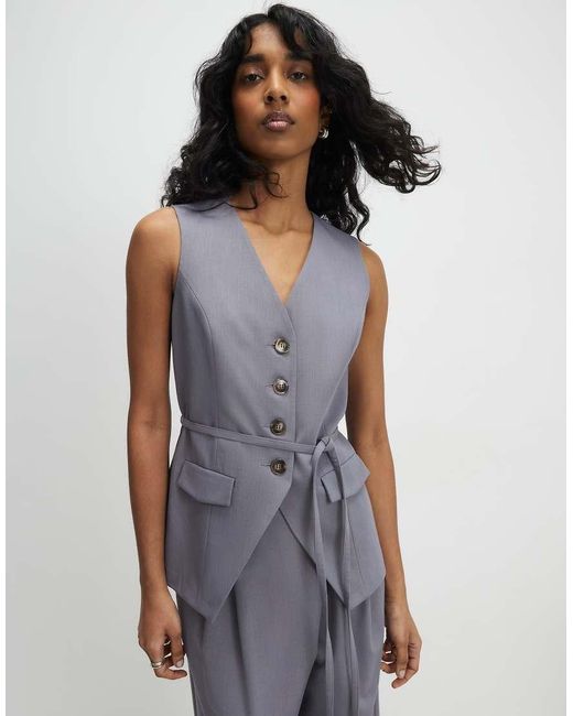 River Island Gray Sleeveless Tie Detail Waistcoat