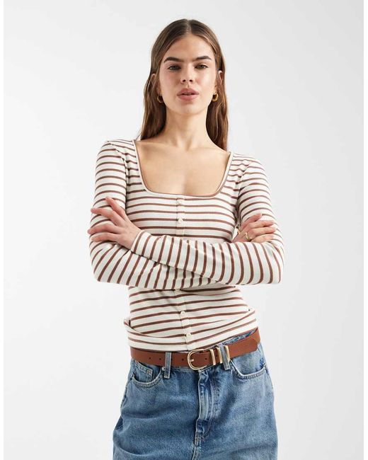New Look White Stripe Button Down Long Sleeve Top