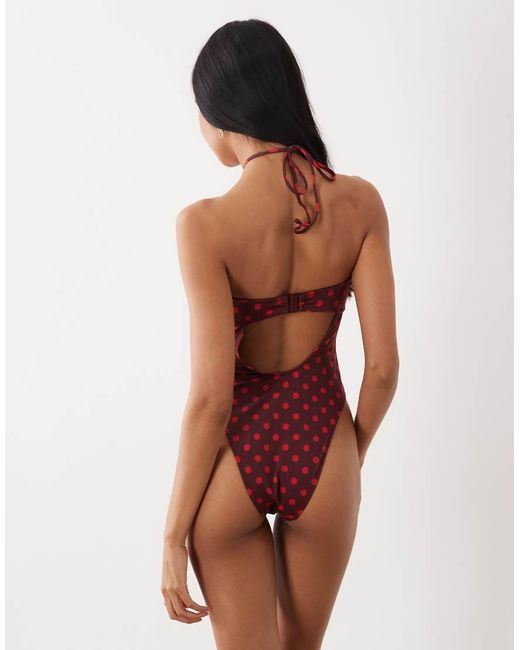 ASOS Red Cherry Spot Extreme U-wire Bandeau Swimsuit