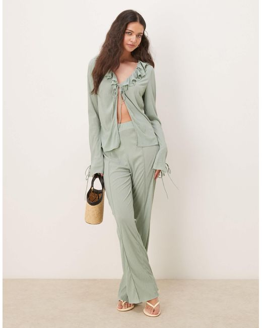 Vila Natural Textured Wide Leg Jersey Trouser Co-ord