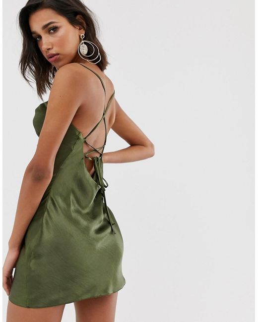 ASOS Satin Cami Mini Slip Dress in Khaki (Green) | Lyst Australia