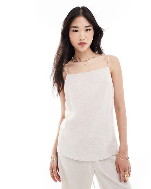 ASOS White Linen Top With Low Back And Square Neck