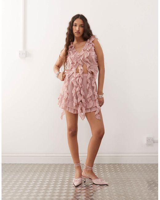 Amy Lynn Pink – plissiertes cropped chiffon-oberteil