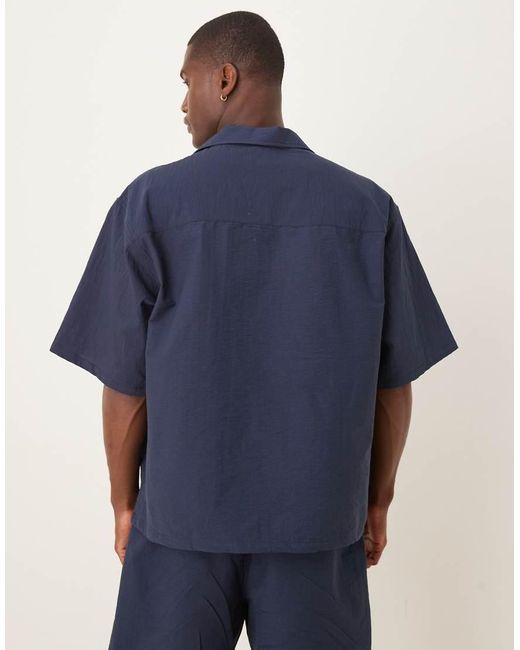 ASOS Blue Boxy Oversized Textured Polo Shirt for men