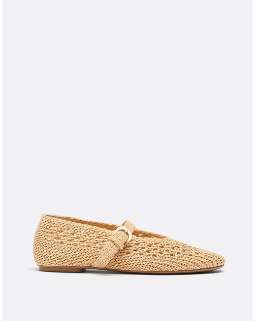 Stradivarius Natural Strappy Crochet Ballet Flats