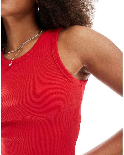 JJXX Red Fallon Ribbed Cropped Vest