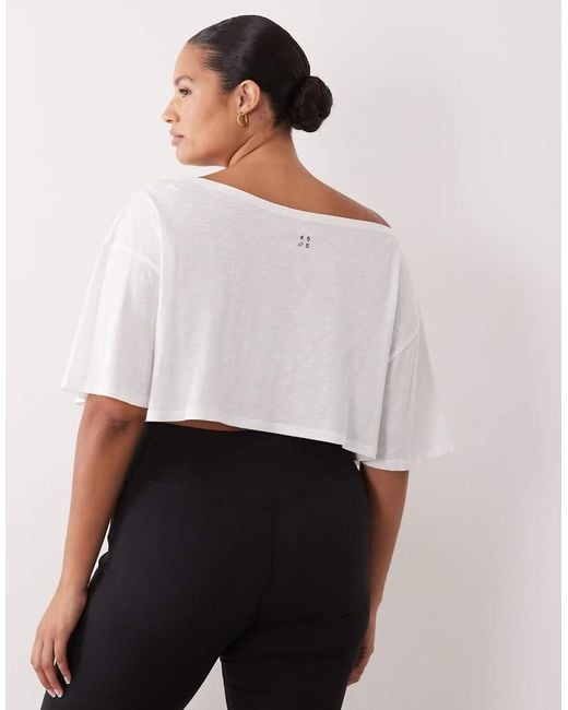 4505 White Curve Quick Dry Cotton Slub Texture Off The Shoulder Crop T-shirt