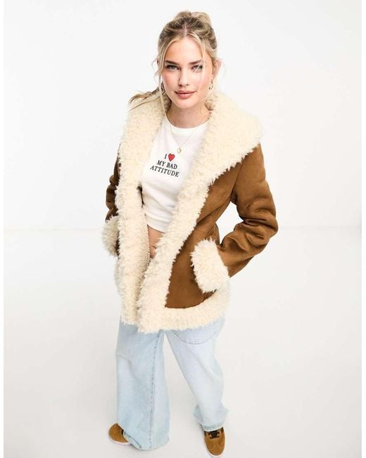 Brave Soul Faux Suede Jacket With Faux Fur Detail in White Lyst UK