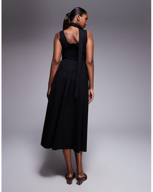 Kaiia Black Exclusive Scoop Neck Scarf Detail Dropped Basque Waist Maxi Dress