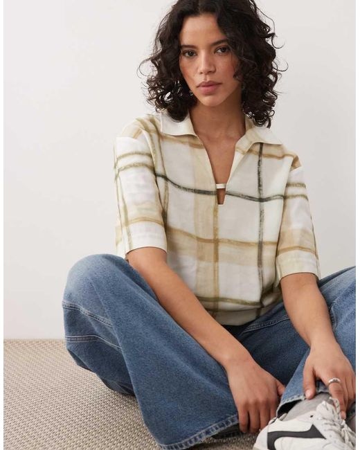 Barbour Natural Gianna Short Sleeve Relaxed Notch Neck Tartan Shirt Green