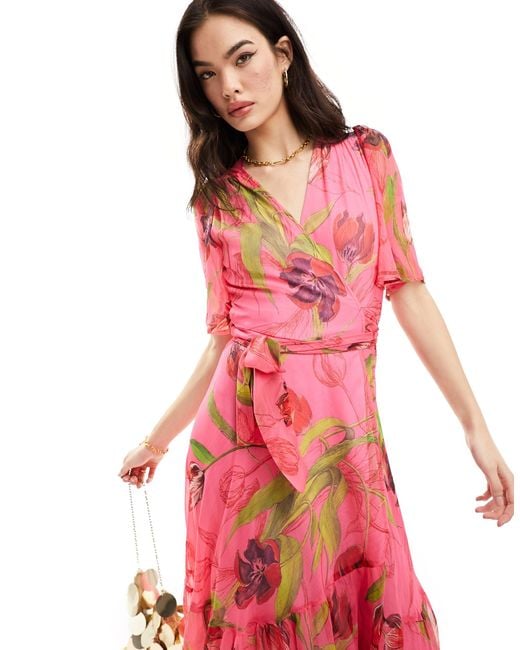 Hope & Ivy Pink Valentine's Ruffle Wrap Maxi Dress