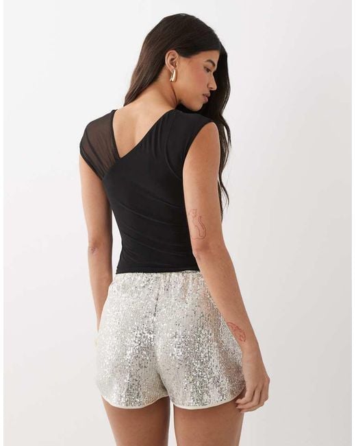 ASOS Black Slinky Top With Mesh Shoulder