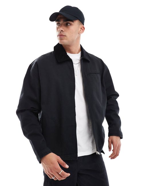 ASOS Blue Oversized Washed Harrington Jacket With Cord Collar for men