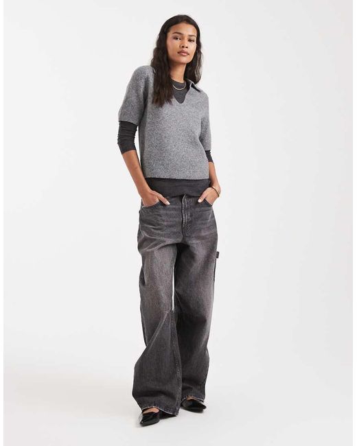 New Look Gray Collared Knitted Tee
