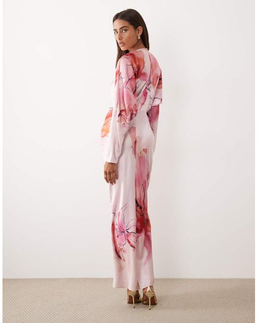 ASOS Pink Satin Batwing Maxi Dress