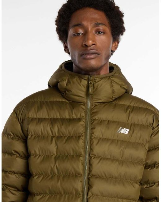 New Balance Green Sport Essentials Hooded Puffer Jacket for men
