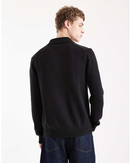Tommy Hilfiger Black Chest Logo Long Sleeve Polo Shirt for men