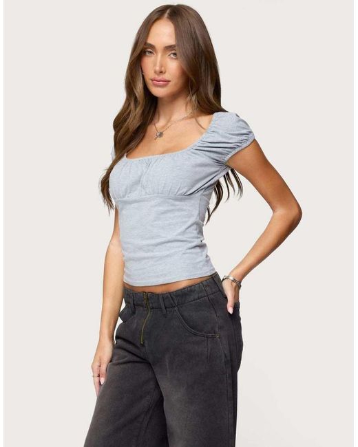 Edikted Blue Oleana Gathered Bust Top