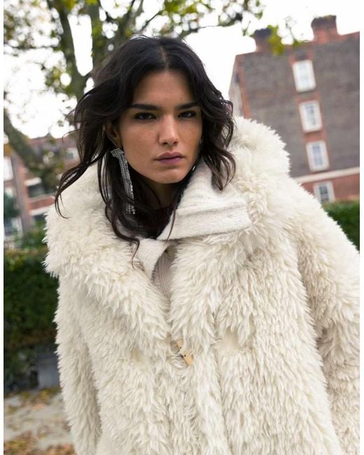 TOPSHOP Gray Faux Fur Duffle Hooded Long Coat