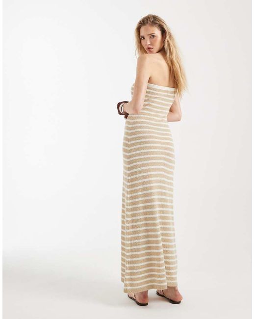 4th & Reckless Natural Knitted Bandeau Keyhole Bead Detail Maxi Dress