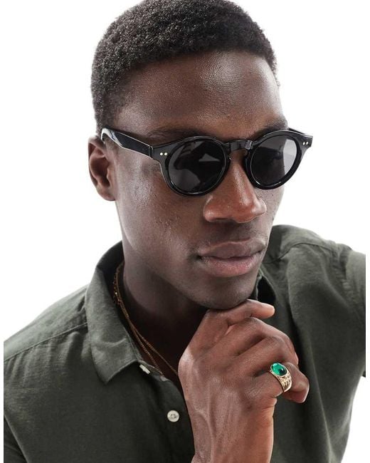 Occhiali Da Sole Rotondi Con Montatura Nera E Lenti Sfumate di ASOS in Brown da Uomo