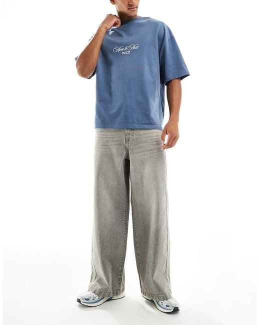 ASOS Superbaggy Jeans Met Inzetstukken En Grijze Wassing in het Blue voor heren