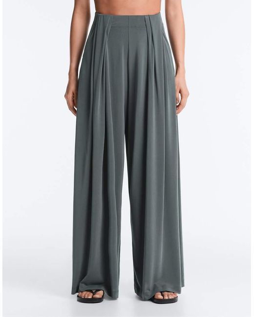 Oysho White Floaty Trousers With Pleated Modal Blend Waist