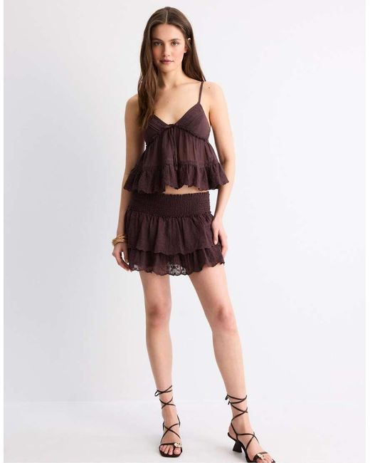 Stradivarius Brown Embroidered Flowing Strappy Top