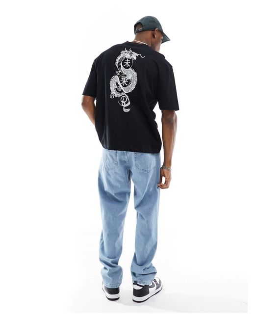 T-shirt oversize nera con stampa di dragone sul retro di ASOS in Blue da Uomo