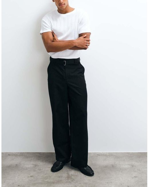 ASOS Black Smart Belted Wide Leg Pants for men