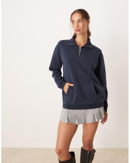 Brave Soul Blue Quarter Zip Funnel Neck Sweatshirt