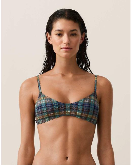 Oysho Black Checked Textured Bikini Top